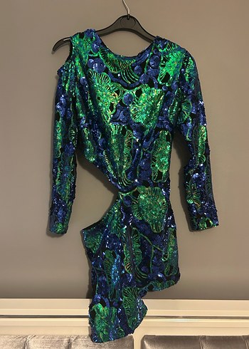 Renkli Payetli Mini elbise - Görsel 5