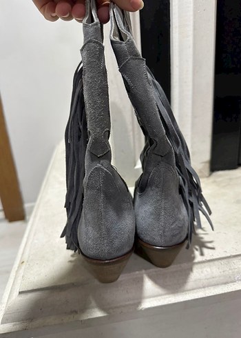 Gri  Püsküllü Bohem  Kadın Bot - Görsel 3