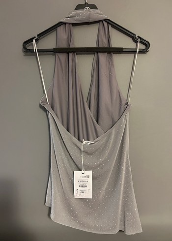 Gri V Yaka Drapeli Kadın Bluz - Görsel 3