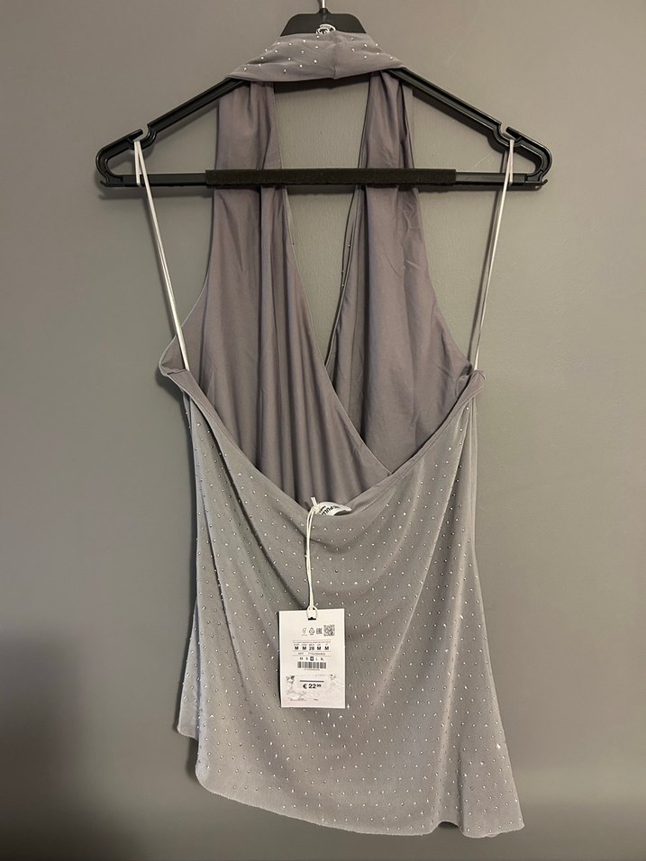 Gri V Yaka Drapeli Kadın Bluz - Görsel 3