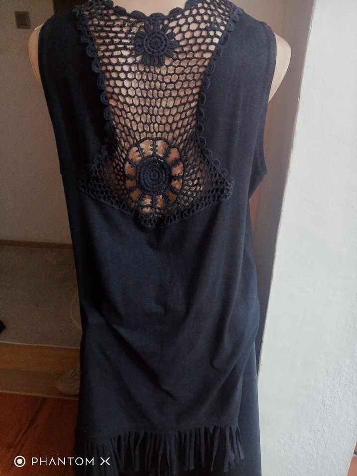 Siyah V Yaka nubuk püsküllü yelek - Görsel 4