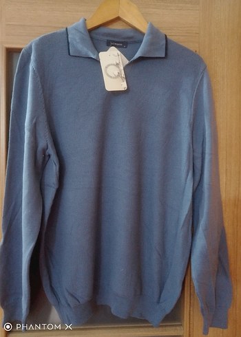 Uzun Kollu Gri Örgü Polo Tişört - Görsel 2