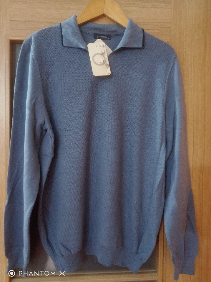 Uzun Kollu Gri Örgü Polo Tişört - Görsel 2