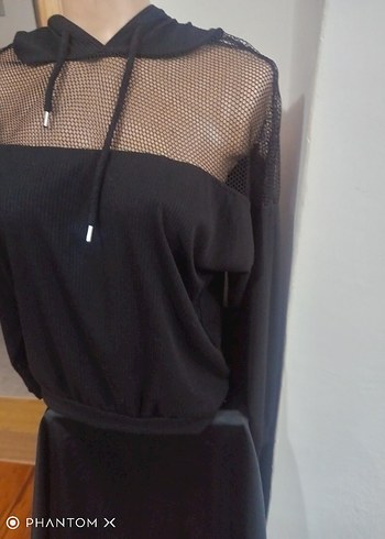 Siyah Dantel Detaylı Kadın Sweatshirt - Görsel 2