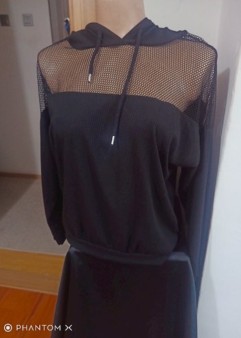 Siyah Dantel Detaylı Kadın Sweatshirt - Görsel 3