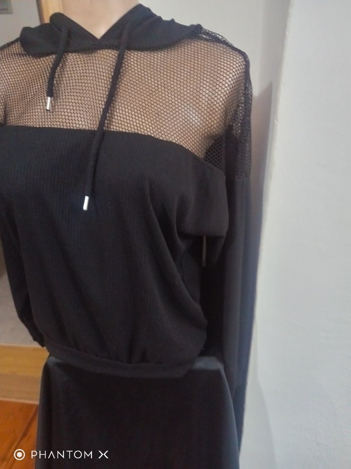 Siyah Dantel Detaylı Kadın Sweatshirt - Görsel 2