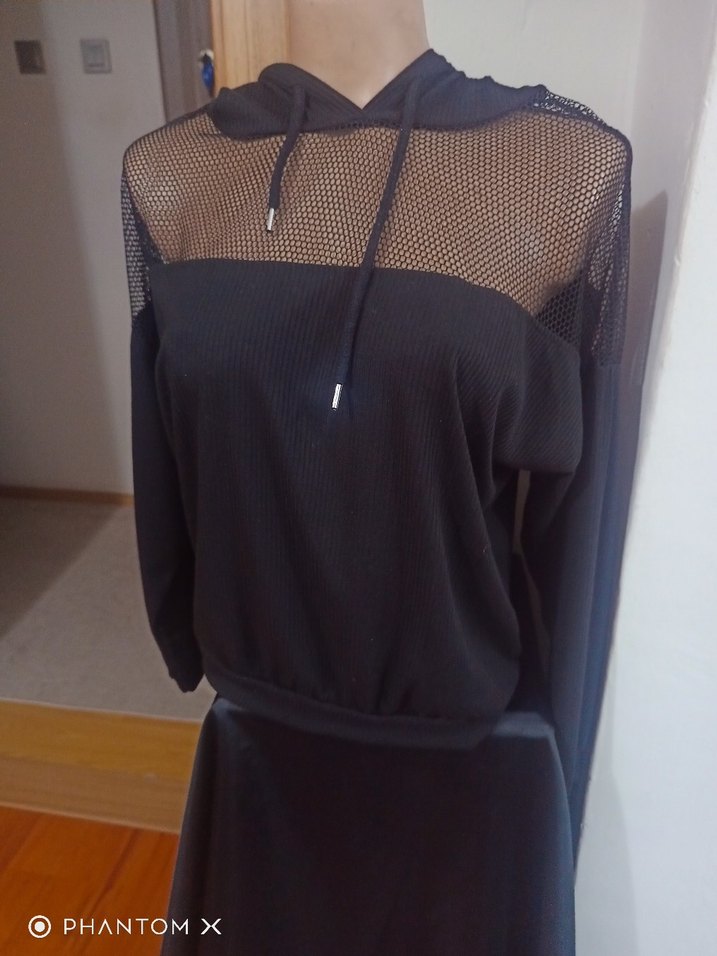 Siyah Dantel Detaylı Kadın Sweatshirt - Görsel 3