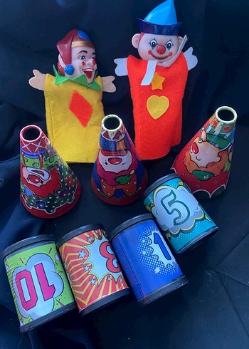 Renkli Palyaço Eldiven Kuklaları ve Parti Şapkaları - Görsel 3