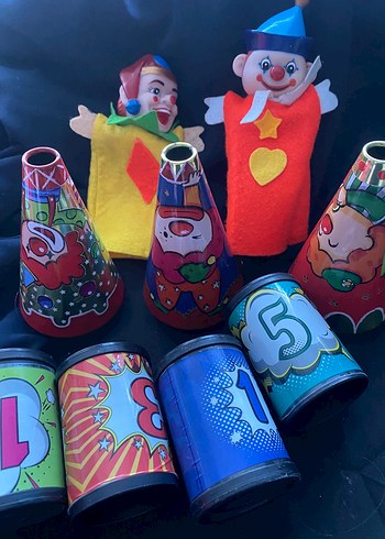 Renkli Palyaço Eldiven Kuklaları ve Parti Şapkaları - Görsel 2