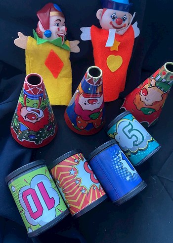 Renkli Palyaço Eldiven Kuklaları ve Parti Şapkaları - Görsel 4