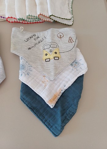 Nakışlı Çok Renkli Bebek Önlüğü muslin ağız mendili - Görsel 5