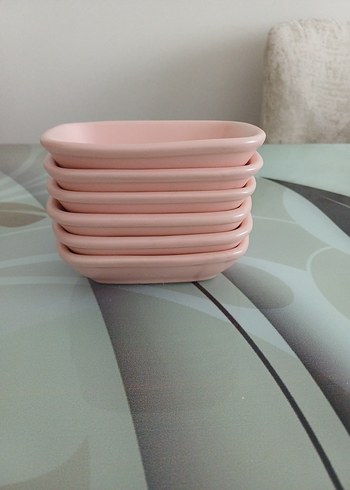 keramika pembe Pastel Altı Parça Tabak Seti - Görsel 3