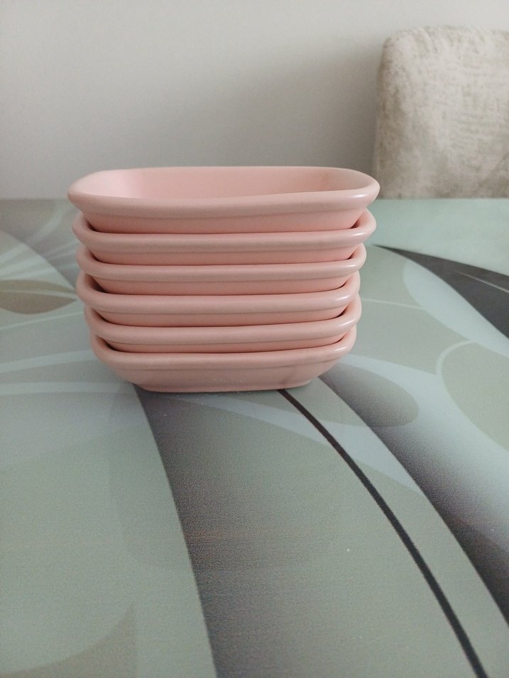 keramika pembe Pastel Altı Parça Tabak Seti - Görsel 3