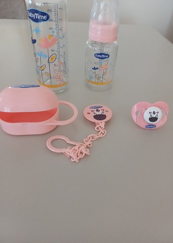 Beden pembe Renk Pembe Bebek Biberon Seti ve Emzik