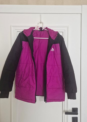 Kız Çocuk Mor Siyah Adidas Kapüşonlu Mont 11-12 yaş - Görsel 2