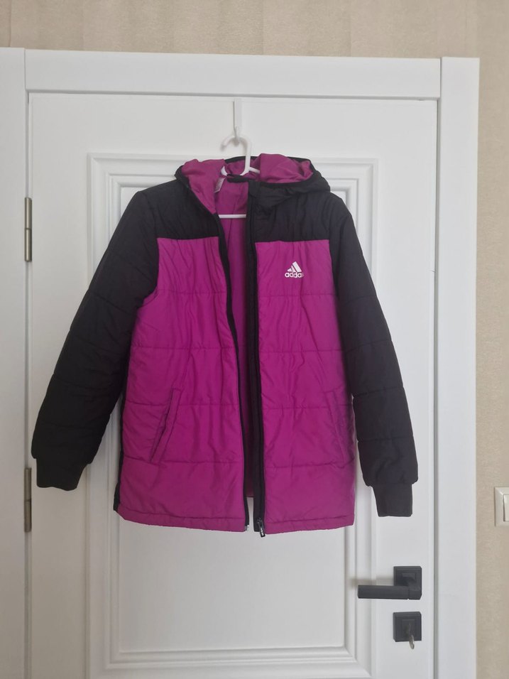 Kız Çocuk Mor Siyah Adidas Kapüşonlu Mont 11-12 yaş - Görsel 4