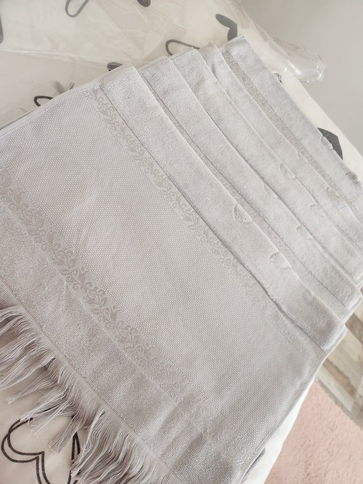 İşlemeli Gri-Beyaz Bohem Havlu - Görsel 2