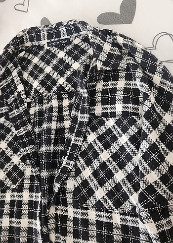 Siyah Kareli Kadın ceket, Düğmeli, Uzun Kollu - Görsel 3