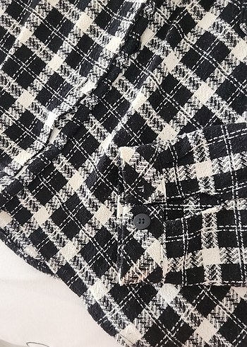 Siyah Kareli Kadın ceket, Düğmeli, Uzun Kollu - Görsel 4