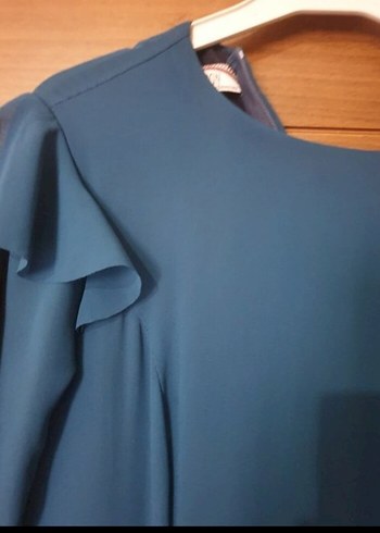 Uzun Kollu Mavi Salaş Uzun Elbise - Görsel 2