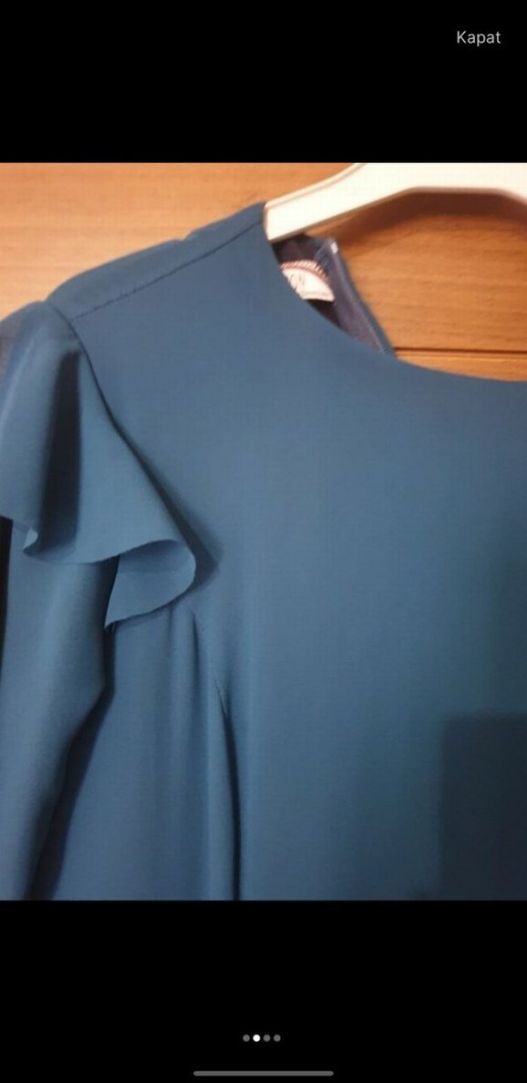 Uzun Kollu Mavi Salaş Uzun Elbise - Görsel 2