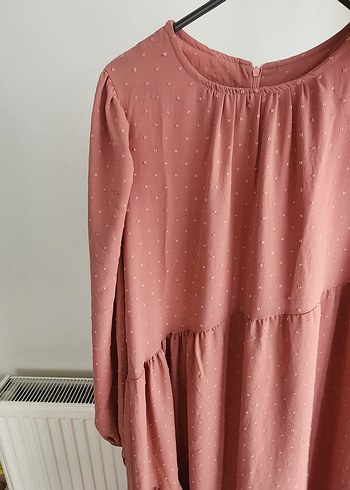 Drapeli pembe pıtpıtlı uzun Elbise - Görsel 3