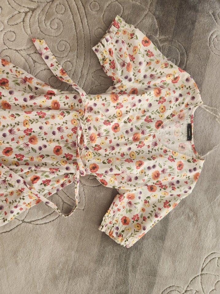 Çiçek Desenli Beyaz elbise - Görsel 5