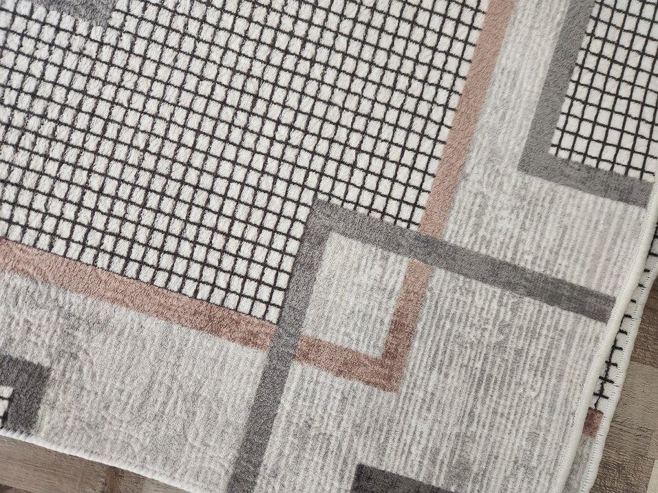 Gri ve Bej Kareli Modern Halı - Görsel 4