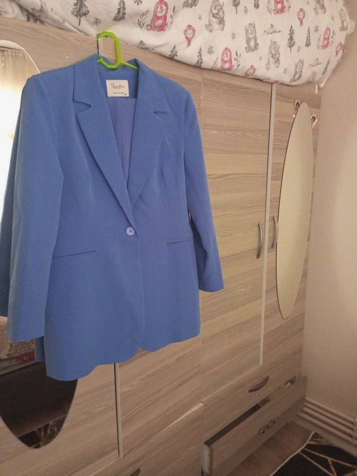 Mavi Düğmeli Kadın Blazer Ceket - Görsel 2