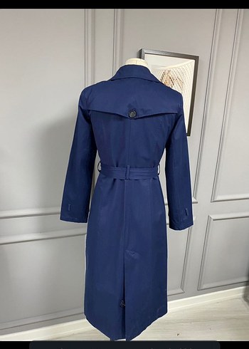 Kemerli Lacivert Uzun Kadın Trençkot - Görsel 2