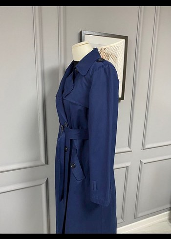 Kemerli Lacivert Uzun Kadın Trençkot - Görsel 5