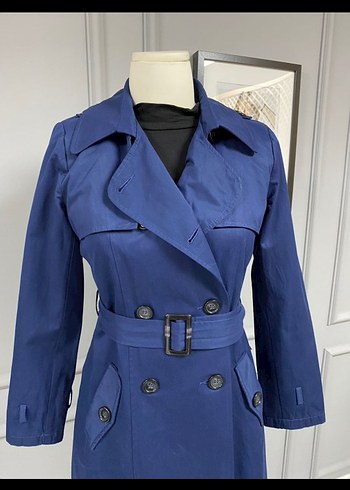 Kemerli Lacivert Uzun Kadın Trençkot - Görsel 3