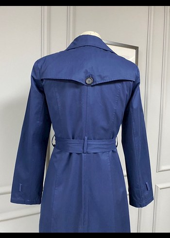Kemerli Lacivert Uzun Kadın Trençkot - Görsel 4