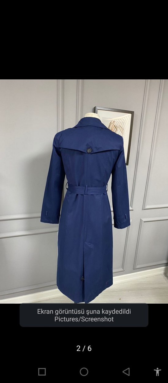 Kemerli Lacivert Uzun Kadın Trençkot - Görsel 2
