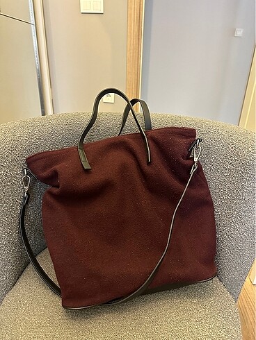 Mango Bordo askılı ve kol askısı olan çanta