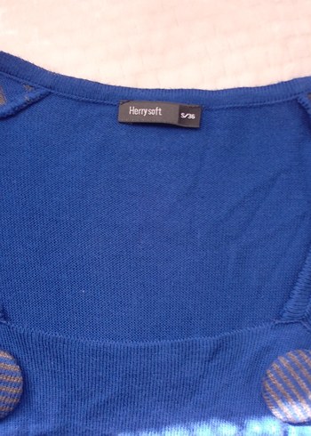 Mavi Uzun Kollu Drapeli Triko Elbise - Görsel 3