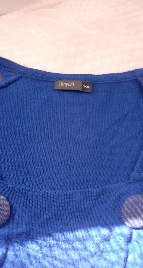 Mavi Uzun Kollu Drapeli Triko Elbise - Görsel 3