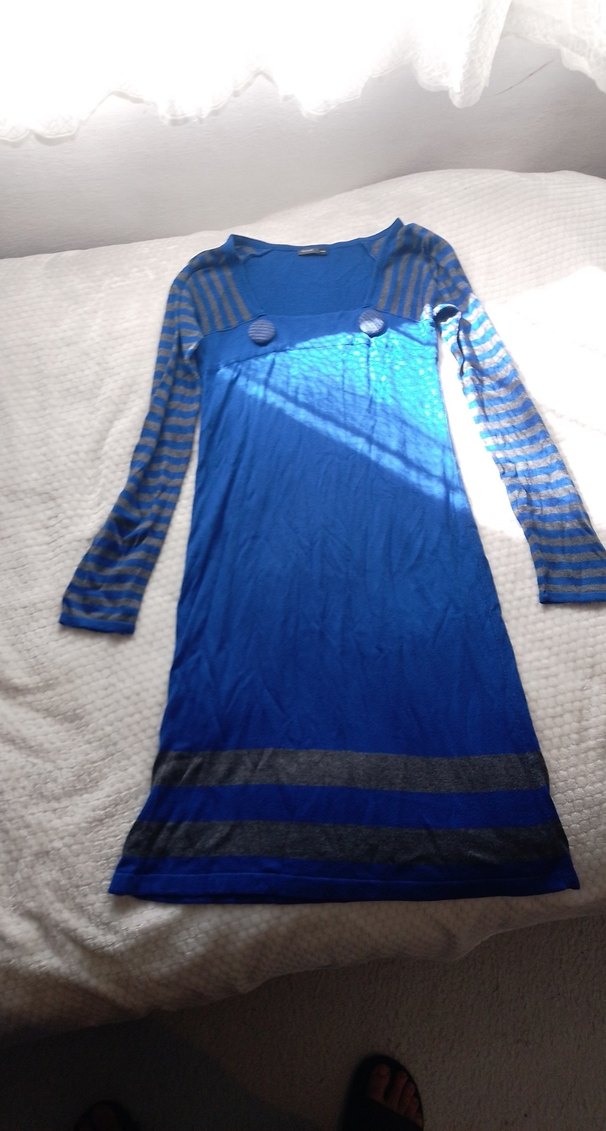 Mavi Uzun Kollu Drapeli Triko Elbise - Görsel 2