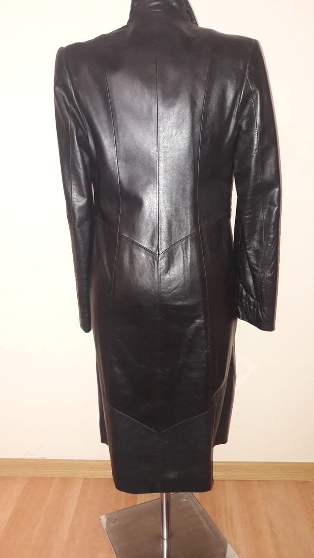 Siyah Uzun Deri Kadın Ceket - Görsel 2