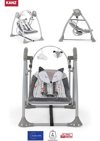 Gri Tilki Desenli Bebek Salıncağı - Görsel 2