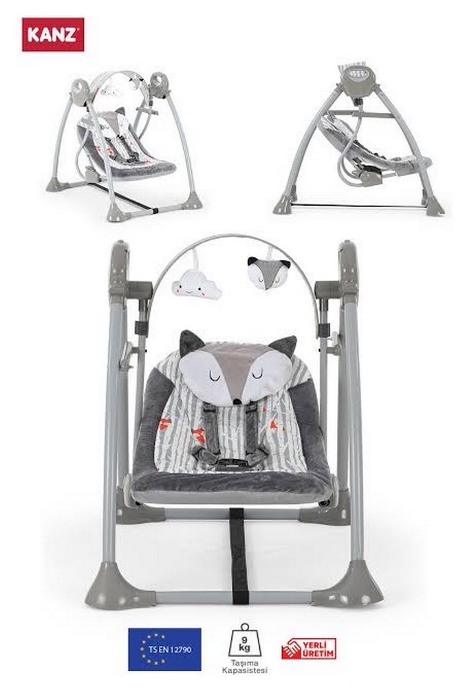 Gri Tilki Desenli Bebek Salıncağı - Görsel 2