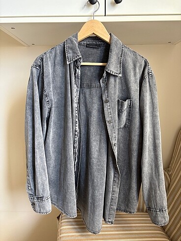 m Beden gri Renk Trendyol Milla Kadın Gri Jean Denim Kot Gömlek