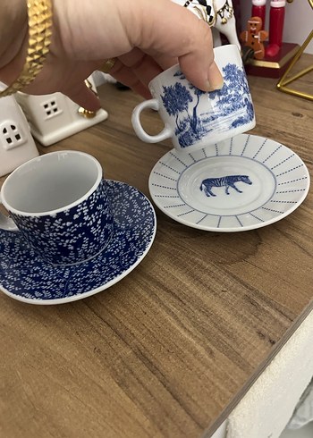 Mavi Desenli Seramik Fincan ve Tabağı Seti - Görsel 2