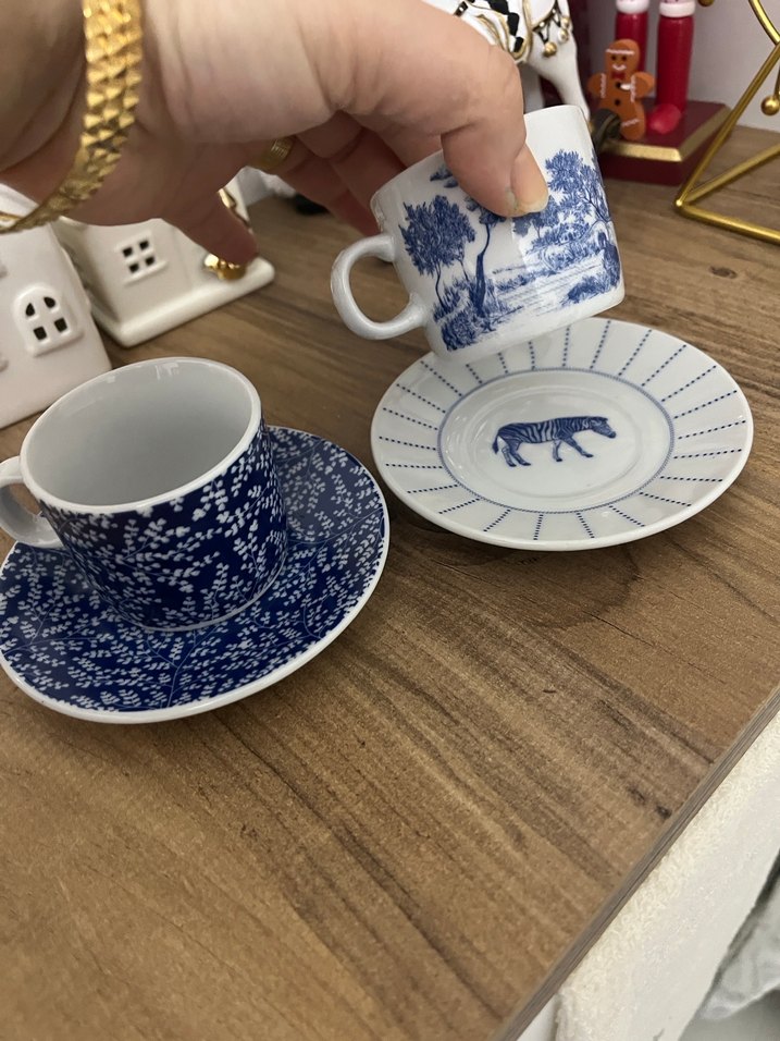 Mavi Desenli Seramik Fincan ve Tabağı Seti - Görsel 2