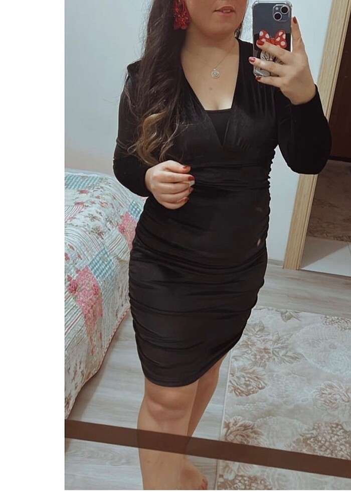 Kadife siyah elbise - Görsel 3