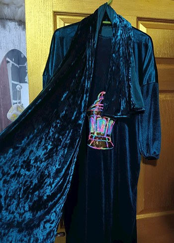 Uzun yesil kadife Gotik Nakışlı - Görsel 5