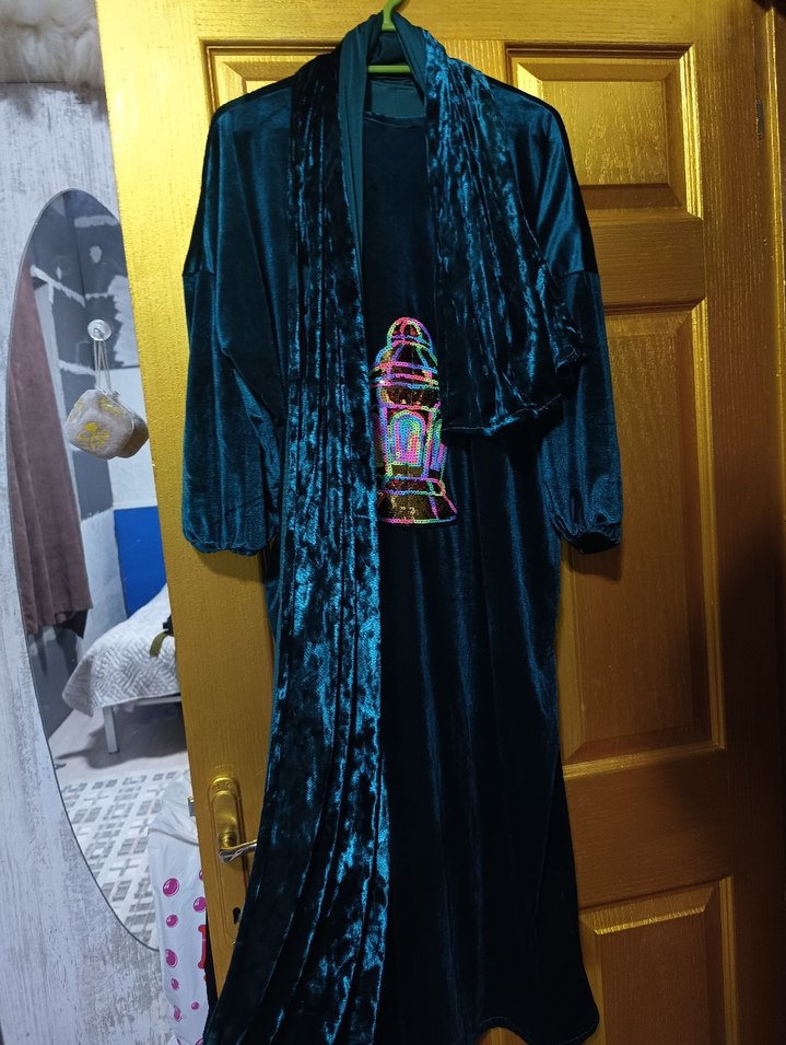 Uzun yesil kadife Gotik Nakışlı - Görsel 2