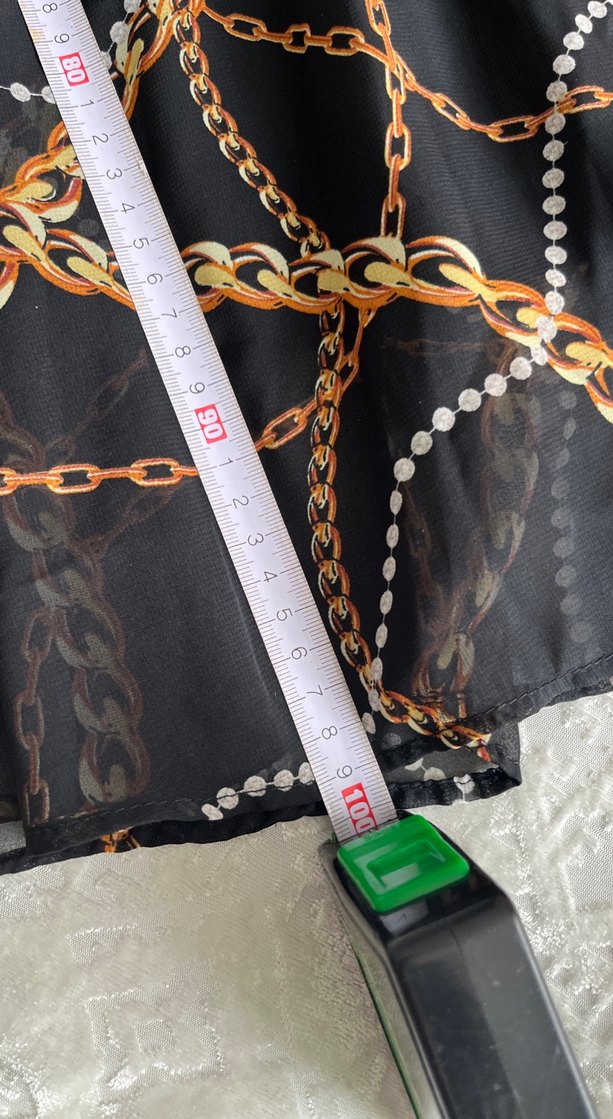 Siyah Zincir Desenli Uzun Elbise - Görsel 3