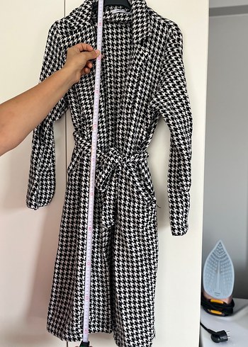 Gri Ekose Desenli Uzun Kadın kaban - Görsel 3