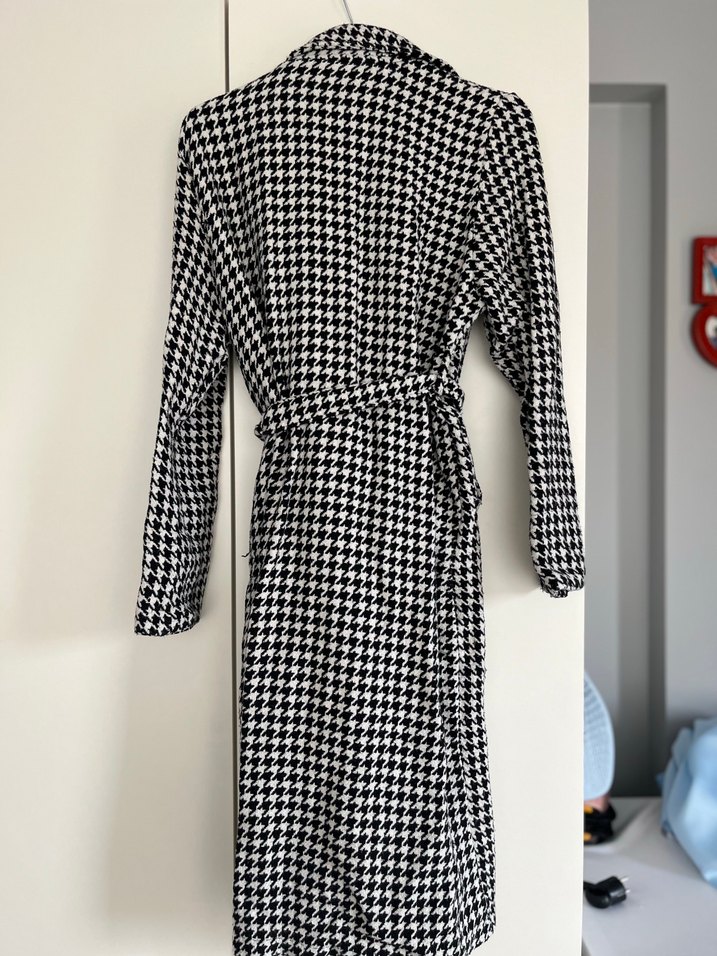 Gri Ekose Desenli Uzun Kadın kaban - Görsel 2